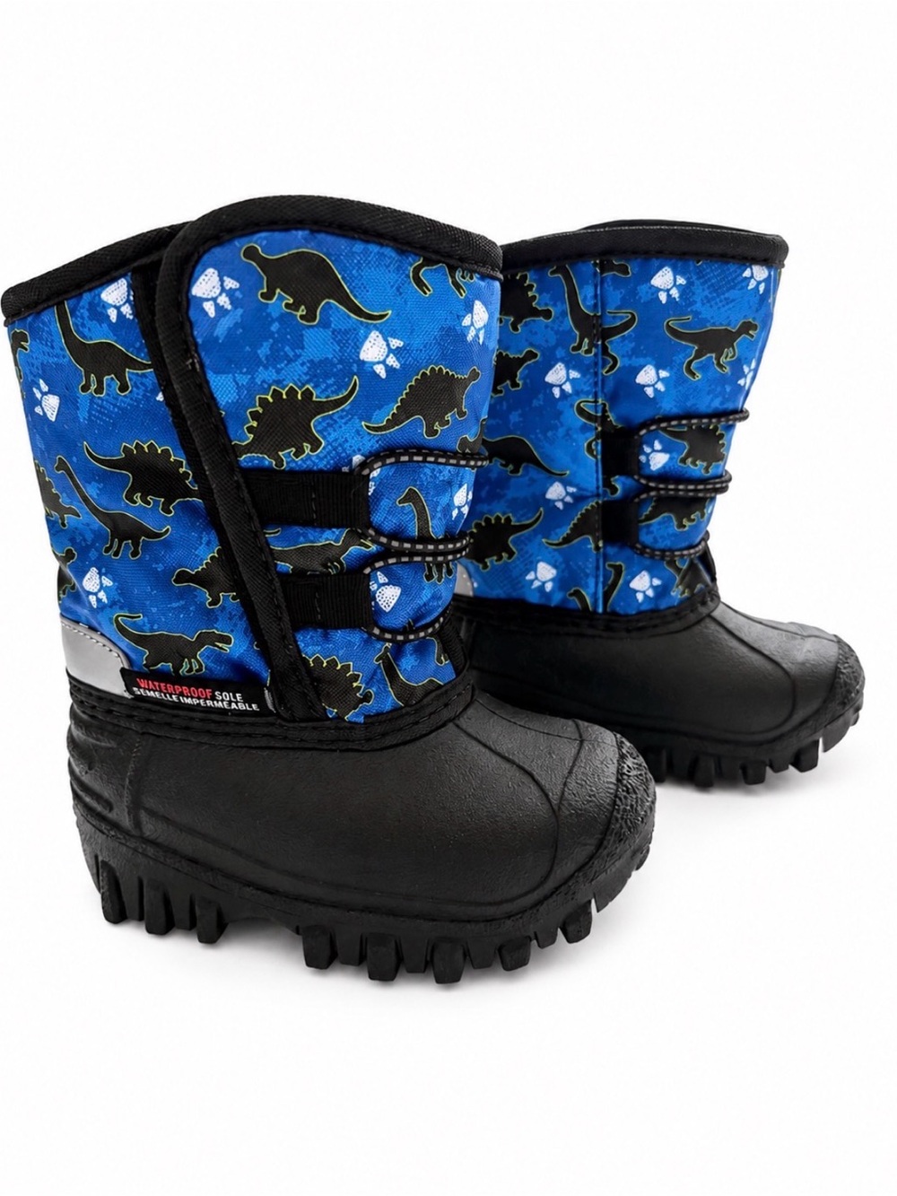 Kids Blue Dinosaur Snow Boots - Waterproof